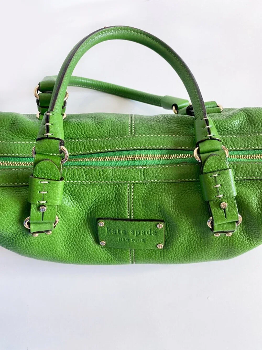 Kate Spade New York Green Leather Satchel Handbag Silver Hardware Y2K Vintage